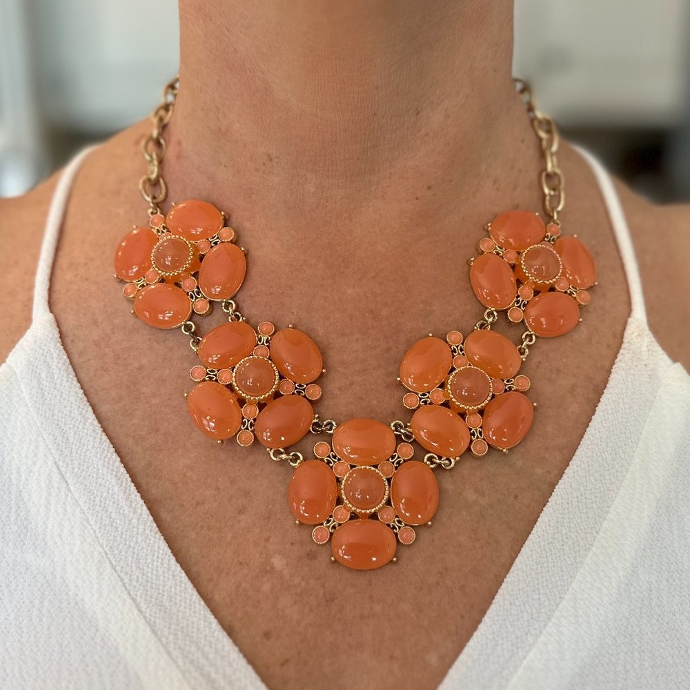 Talbots Coral/Faux Gold Statement Necklace
